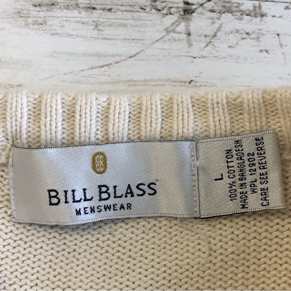 BILL BLASS Menswear Men’s Cream Crewneck Knit Pullover Sweater Size L - Picture 4 of 11